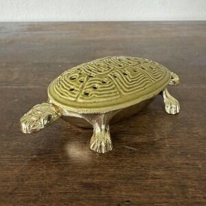 Vintage Torino Brass Turtle Enamel Shell Vanity Ring Dish Trinket Tray Soap Dish